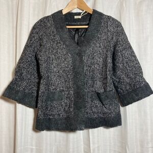 Leon Max Limited Edition Wool Blend Tweed Jacket Black Grey XS Elegant Classic